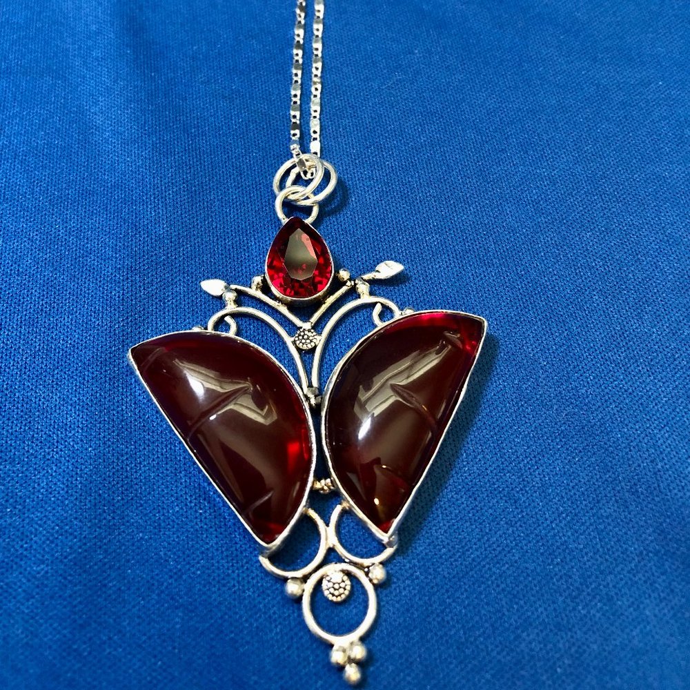 Handmade Fantastic Butterfly- Mozambique + Garnet All Real Gemstone Necklace. - Picture 2 of 4